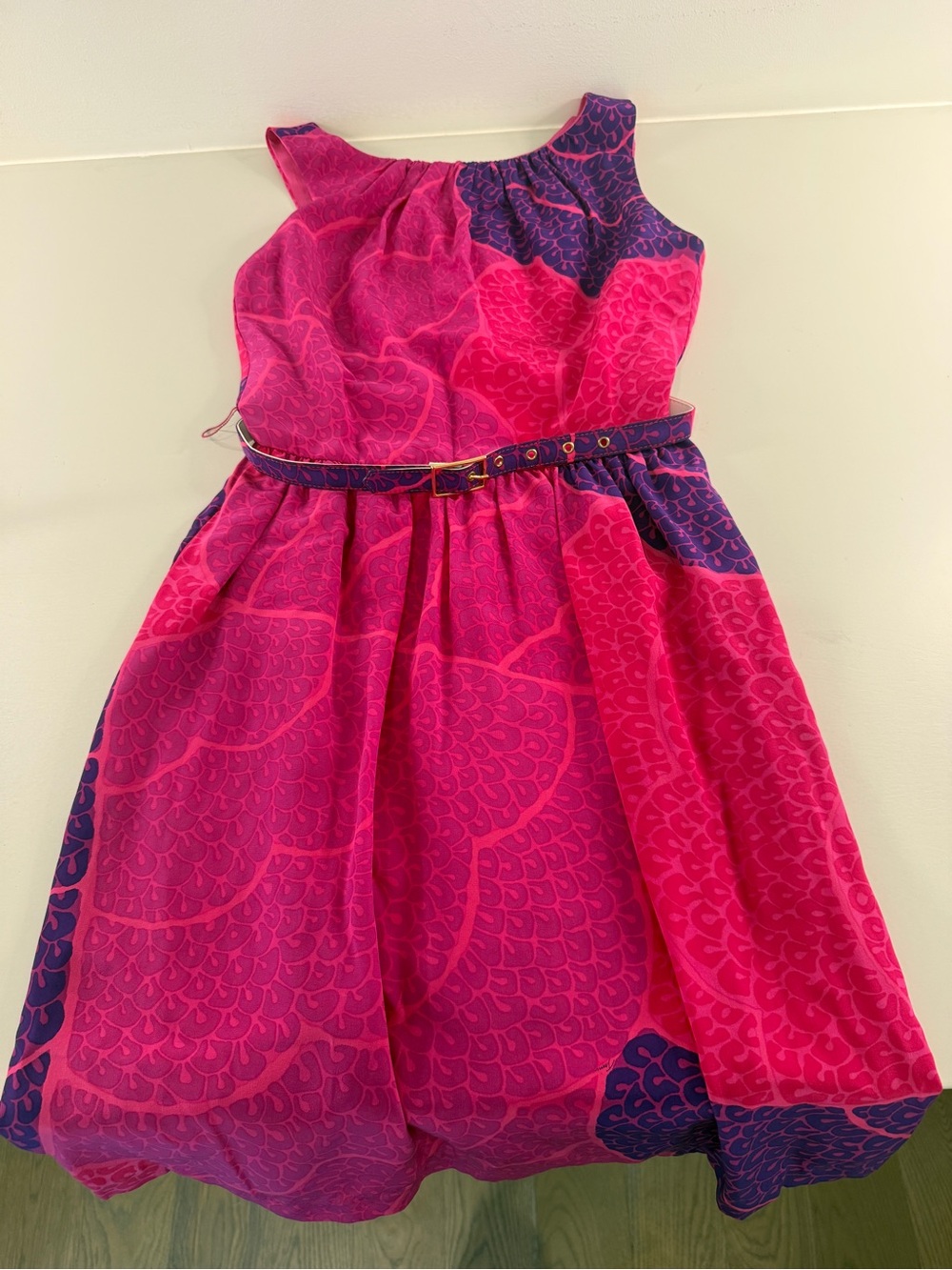 Trina Turk Hot Pink & Purple Floral Fit-and-Flare Dress with Belt
